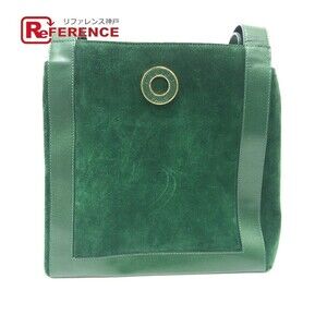 Celine Circle Logo Shoulder Bag Tote Green Suede Leather
